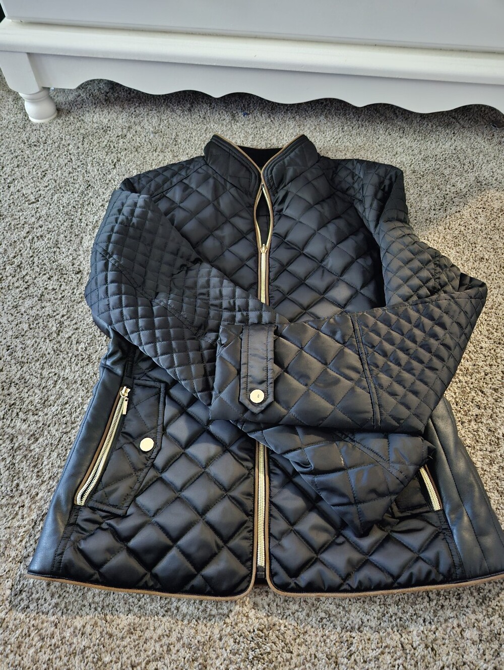 Ness Quilted Black Women's Jacket with Gold Trim Sz Xs